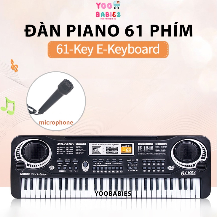 Đàn Piano / Organ MQ - 6106 61 Phím Nhiều Chức Năng, Đàn Piano Điện Tử Keyboard 61 Phím Kèm Mic + Dâ