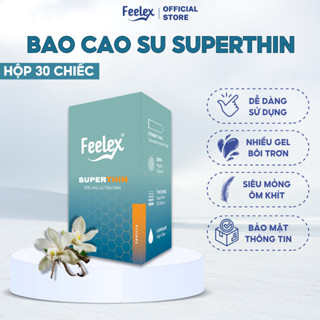 Bao cao su Feelex superthin siêu mỏng, nhiều gel bôi trơn, nhiều mùi hương - hộp 30 bcs