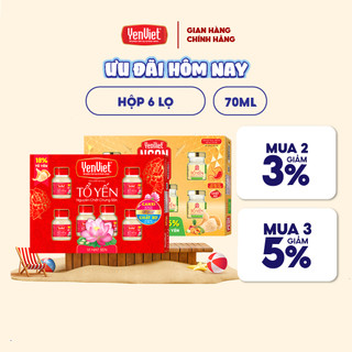  Kèm túi giấy - Hộp quà tặng yến sào Yến Việt nguyên chất chưng sẵn cao cấp 15%-18% tổ yến 6 lọ x 70ml 