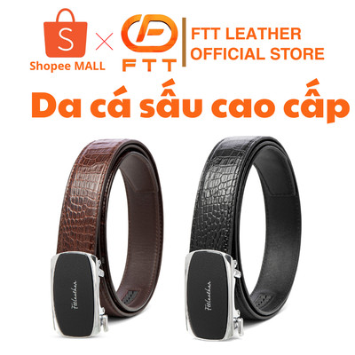 Thắt lưng da cá sấu nam FTT Leather mặt khoá tự động cao cấp, dây da bụng bản liền