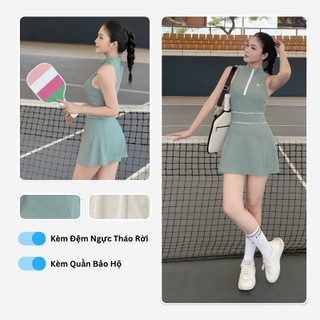  Váy Liền Nữ Livan LV25S04F403 Chơi Tennis Golf Pickleball Co Giãn Áo Đệm Tháo Rời Kèm Quần Bảo Hộ Form Ôm Tôn Dáng 