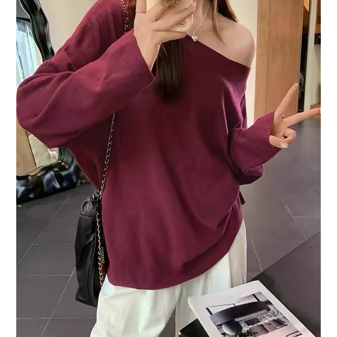 Áo trễ vai tay dài phong cách, Áo lệch vai chất tăm lông thỏ Sang chảnh m664 | BigBuy360 - bigbuy360.vn