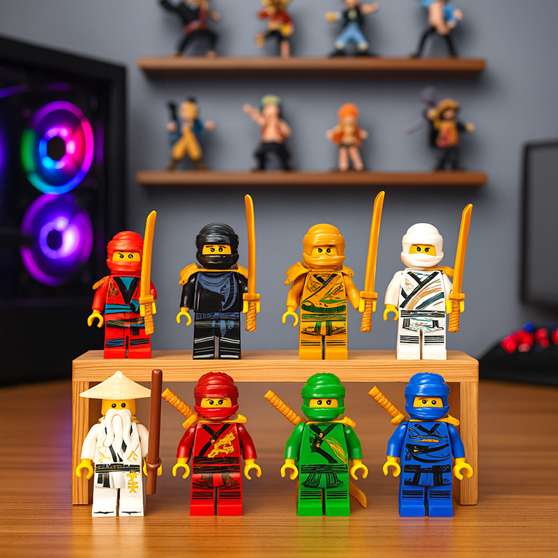 Bộ 8 Mô Hình Lego Ninja Chiến Binh Ninja Go Kèm Vũ Khí Trang Trí Bánh Kem, Bàn Học, Kệ Sách Tiểu Cản