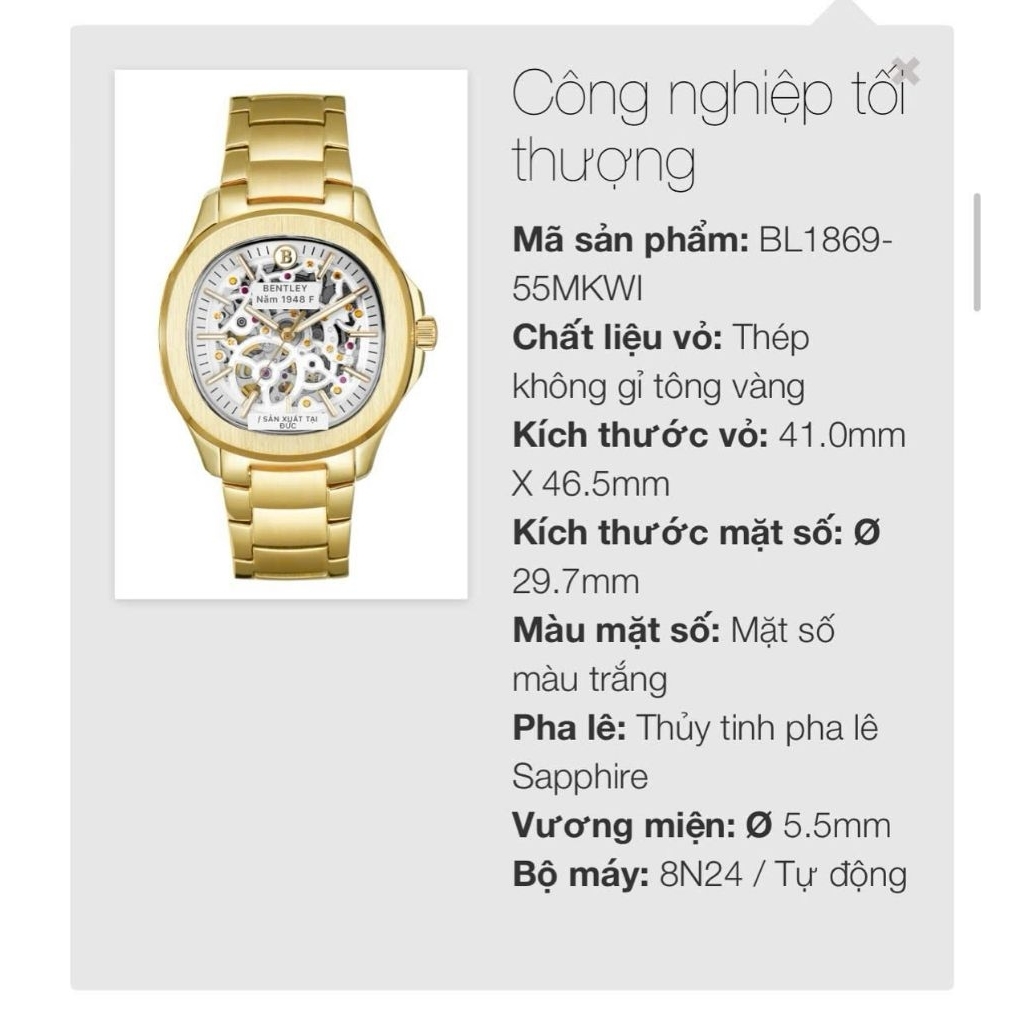 [Chính Hãng 100%] Đồng Hồ Nam Bentley BL1869 (1869) Máy Cơ (Automatic) Kính Sapphiare Siz 40 Dây Da 