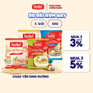 Combo 5 gói cháo yến dinh dưỡng sấy thăng hoa Yến Việt bán lẻ, cháo ăn liền nhiều vị 50g/ gói