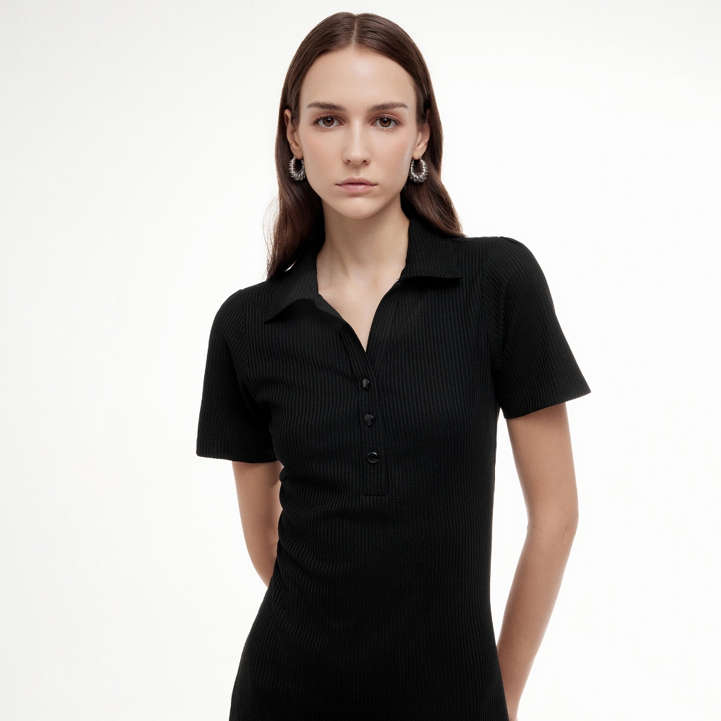 Váy Polo ôm body MONO TALK dáng dài cổ polo đính cúc trang trí váy The Ribbed Polo Dress O10001FT | BigBuy360 - bigbuy360.vn