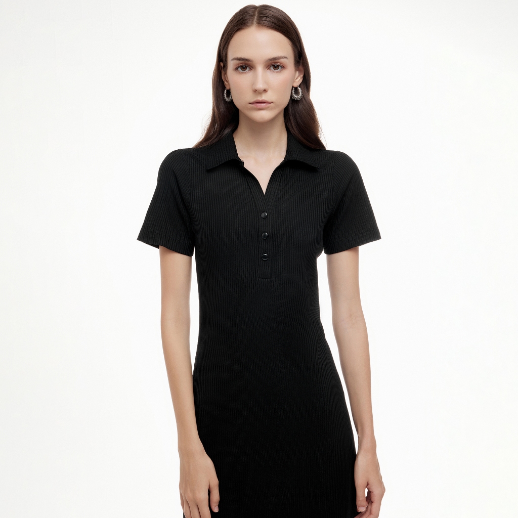 Váy Polo ôm body MONO TALK dáng dài cổ polo đính cúc trang trí váy The Ribbed Polo Dress O10001FT | BigBuy360 - bigbuy360.vn
