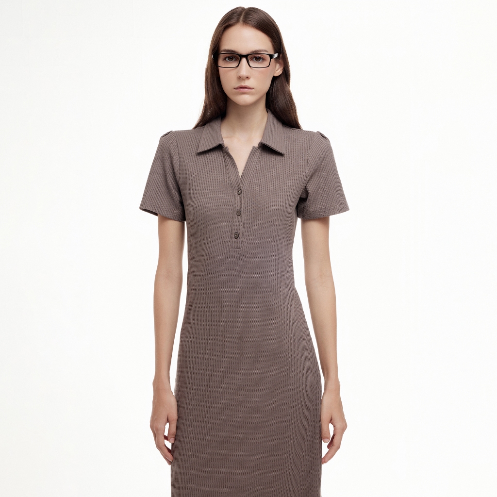 Váy Polo ôm body MONO TALK dáng dài cổ polo đính cúc trang trí váy The Ribbed Polo Dress O10001FT | BigBuy360 - bigbuy360.vn