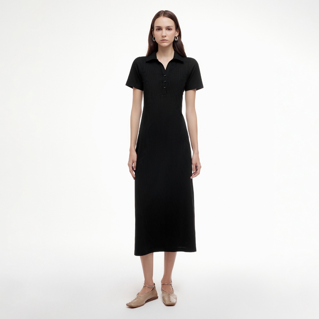 Váy Polo ôm body MONO TALK dáng dài cổ polo đính cúc trang trí váy The Ribbed Polo Dress O10001FT | BigBuy360 - bigbuy360.vn