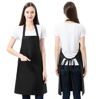 Tạp dề màu đen có 2 túi lớn Tạp dề có thể điều chỉnh cổ yếm Unisex Chống bụi bẩn và vết bẩn