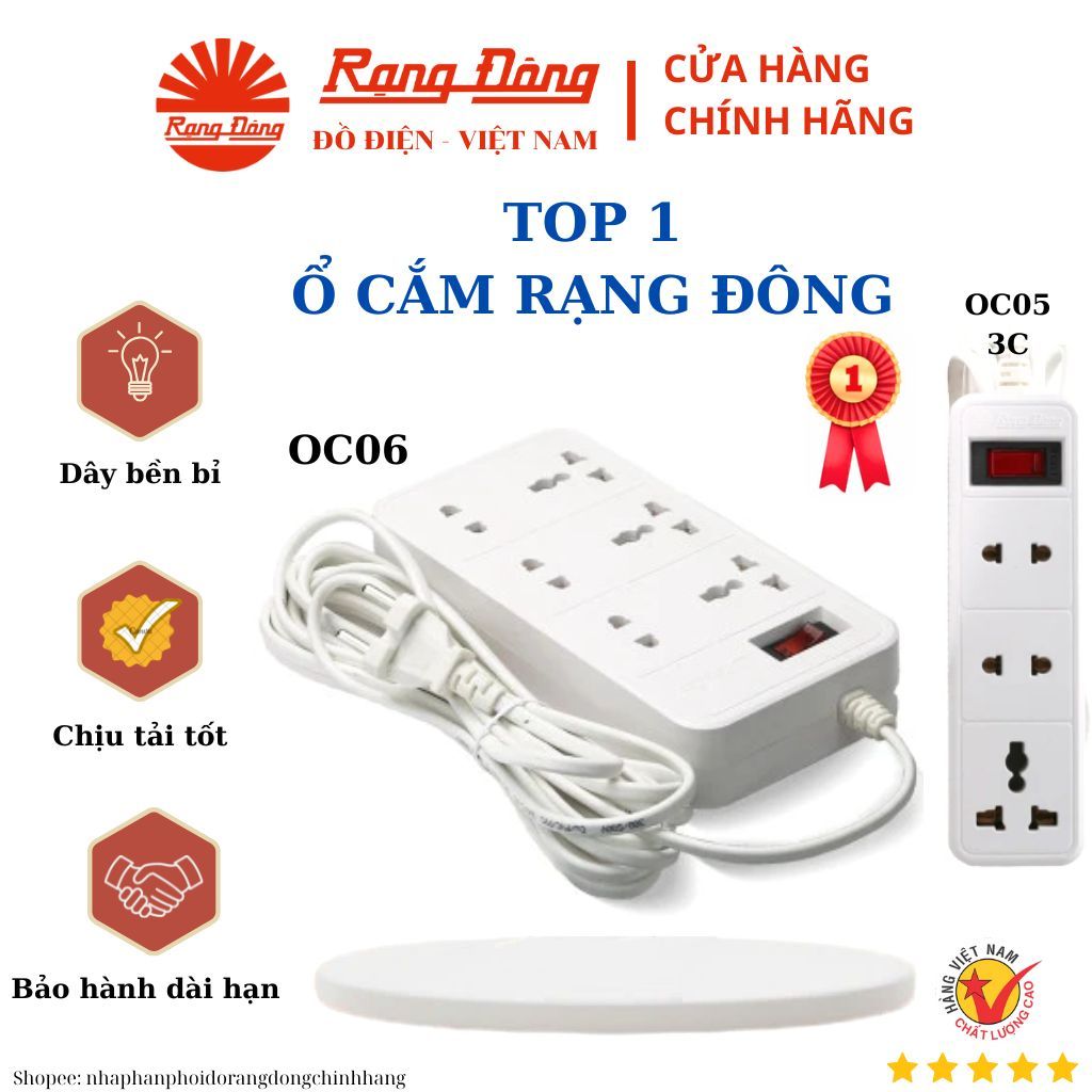 Ổ cắm điện Rạng Đông 2m 5m dây dài đa năng chịu tải tốt chia điện Model: OC05/OC06