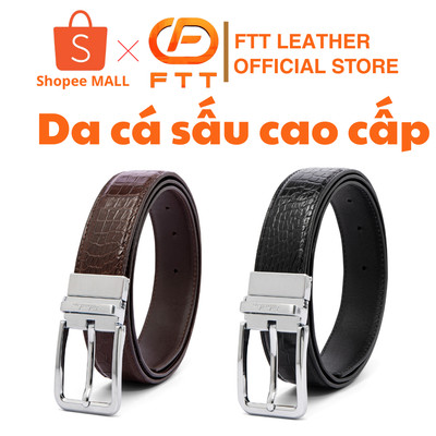 Thắt lưng da cá sấu nam FTT Leather mặt khoá xỏ kim cao cấp, dây da bụng bản liền