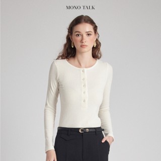 Áo kiểu ôm body MONO TALK cổ tròn, cúc cài, chất liệu len ribbed MFOT24W-T20006FT
