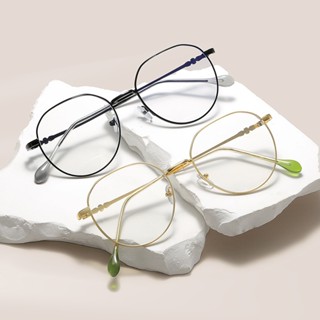 Kính mắt Bluehope form tròn gọng kim loại 2 màu đen vàng thời trang OTX