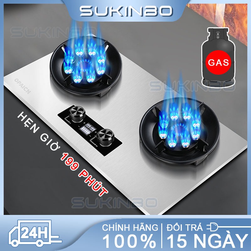 Bếp gas âm 2 vùng nấu,Bếp gas 10 đầu đốt 199 phút hẹn giờ - ngắt gas tự động - Bảo Hành 12 Tháng