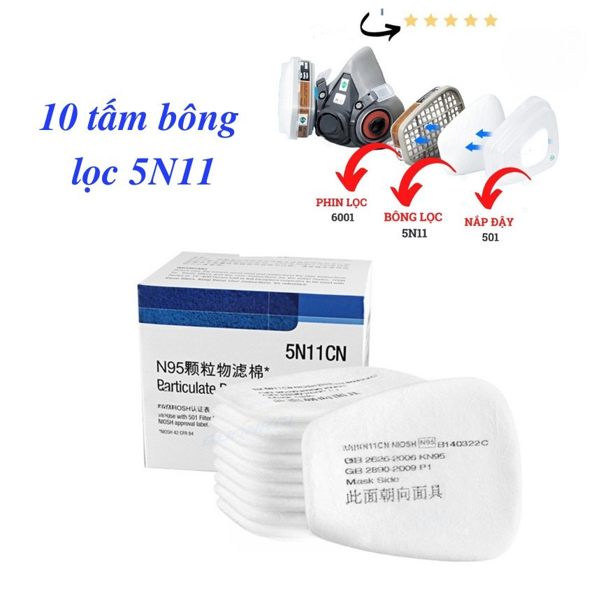 Bông lọc 5N11CN dùng cho mặt nạ phòng độc 6200, 7502, 6800 phòng bụi mịn, bụi xi măng