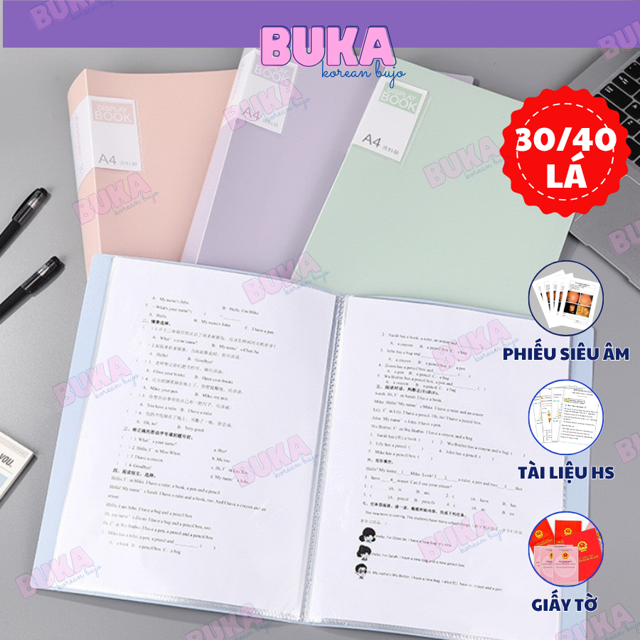 File Tài Liệu File Lá Học Sinh Buka size A4 bản Display book loại 30-40 lá lưu trữ giấy tờ