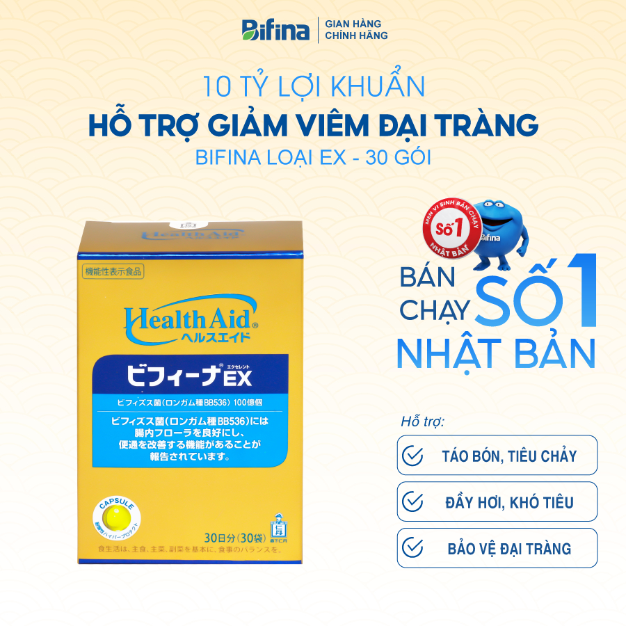 Men Vi Sinh Bifina Nhật Bản Loại EX 30 Gói - Hỗ Trợ Giảm Viêm Đại Tràng, Cải Thiện Tiêu Hóa