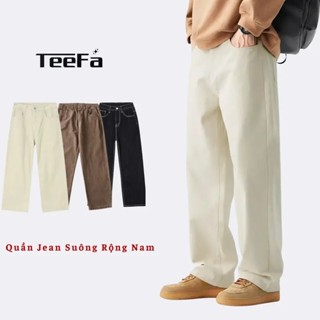 Quần Jean Nam Teefa JSRB - Ống Suông Rộng, Chất Denim Dày Dặn, Bền Form, Màu Kem/Nâu/Đen Chỉ Vàng