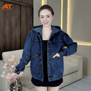 Áo khoác jeans nữ có khóa kéo túi có nón to rộng tiện lợi K01