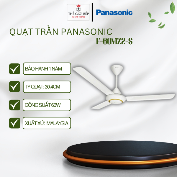 Quạt Trần Panasonic F-60MZ2-S, 3 Cánh Kim Loại, Sải Cánh 150cm Với 5 Cấp Gió , Hộp Số Gắn Tường - BN