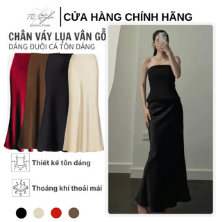  Chân Váy Lụa Midi Đuôi Cá Dáng Dài Cạp Trễ Lưng Chun Bọc Trong Chất Vải Lụa Bóng Vân Gỗ TQ STYLE 235 