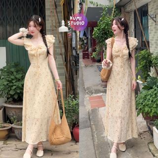 Váy hoa nhí bèo cổ 2 tầng dáng dài tiểu thư kumi studio - V49