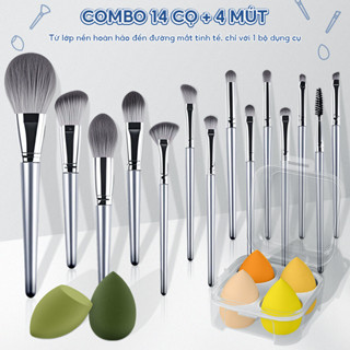 14 bộ bộ bàn chải trang điểm bóng mắt hoàn chỉnh bột bộ bàn chải đỏ và đường viền+Bộ 4 Mút Trang Trứng Kèm 