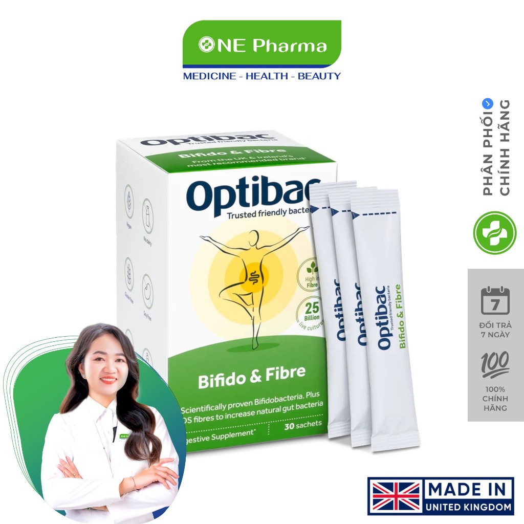 Men vi sinh khắc phục táo bón Optibac Bifido & Fibre Hộp 30 Gói