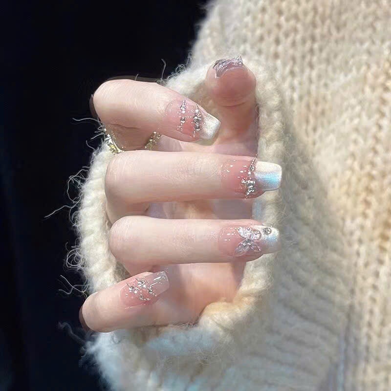 Móng tay giả mắt mèo ngắn,naibox mắt mèo đính đá, Nailbox ngắn vuông, Móng tay giả đính đá ngắn MJ95