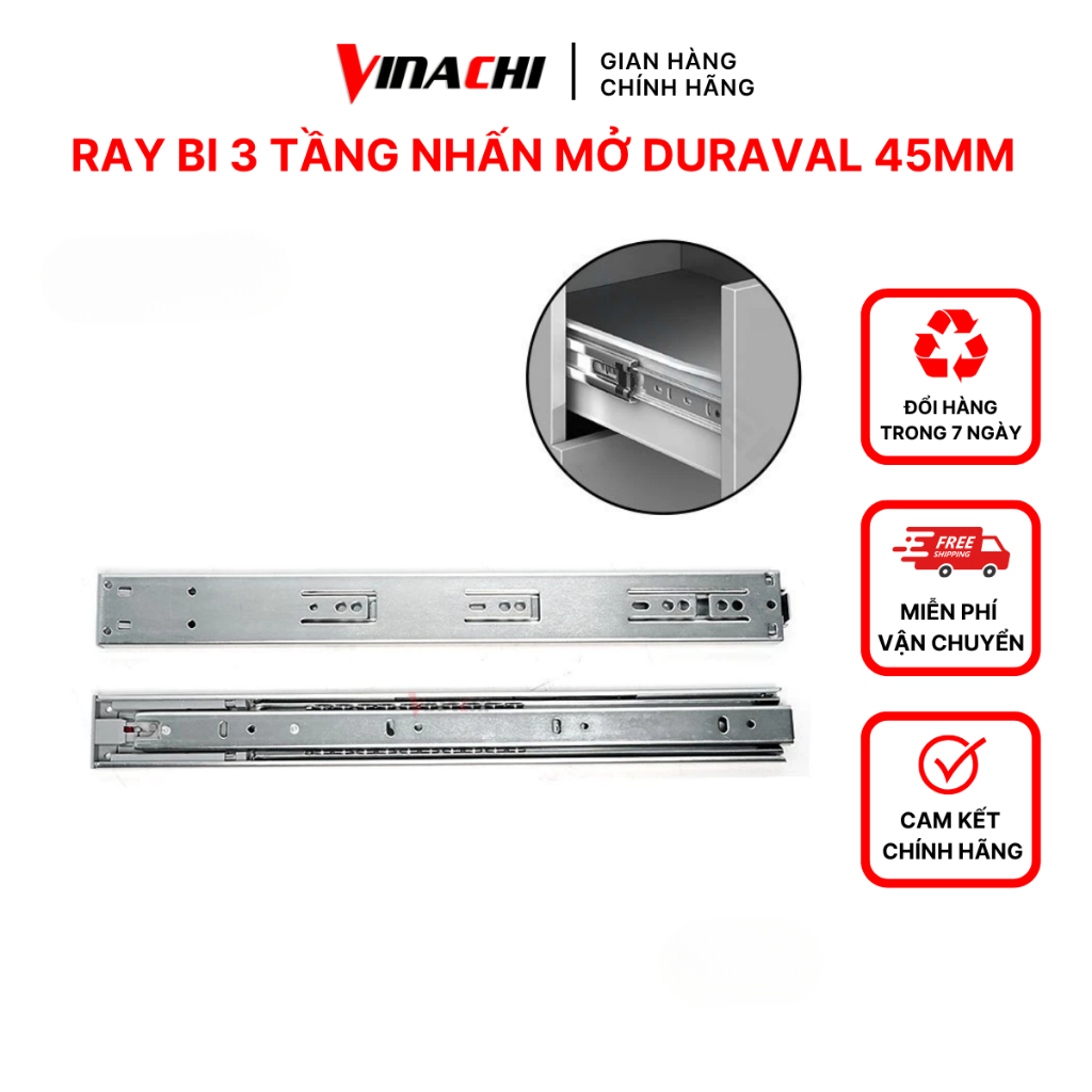 Ray bi 3 tầng nhấn mở Duraval 45mm chất liệu thép mạ kẽm chống gỉ (bộ 2 cái)