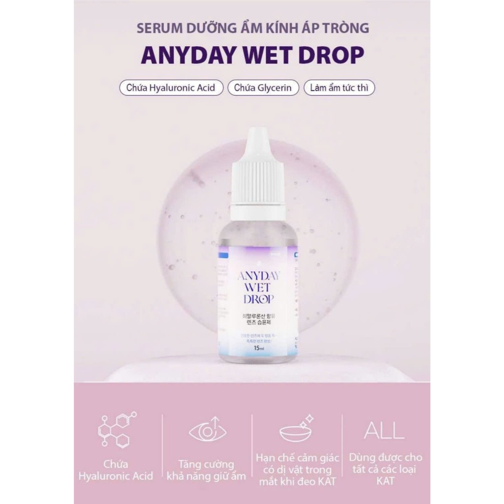 Anyday Wet Drop (15ml)- Dung dịch nhỏ kính áp tròng- SEOUL LENS kính áp tròng Hàn Quốc