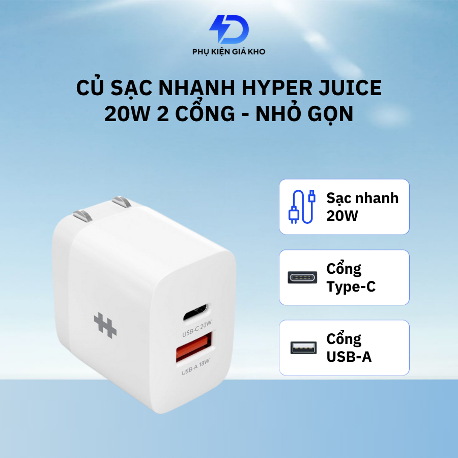 Củ sạc nhanh 2 cổng chính hãng HyperJuice 20W Charger