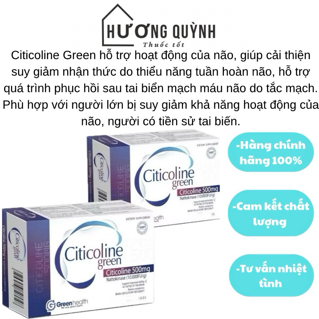 Citicoline 500mg- Viên uống hỗ trợ phục hồi sau tai biến mạch máu não hộp 20viên