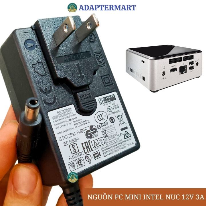 Cục nguồn cho case mini PC Intel Nuc Kit DN2820FYKH DE3815TY, adapter PC mini 12v 3a