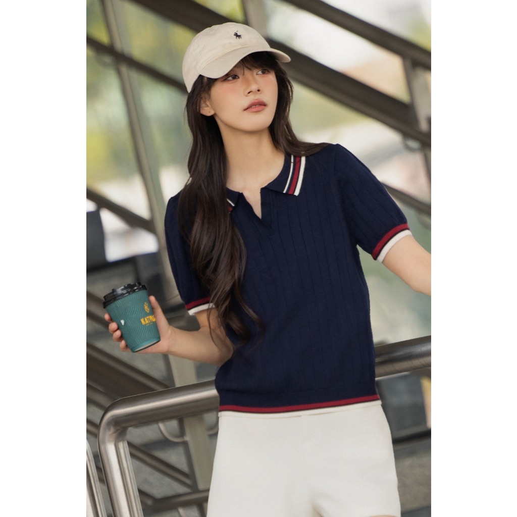 Áo kiểu dệt kim cổ polo phối viền Ivelisse và Loxley nhiều màu trẻ trung phù hợp mọi dịp OLV | BigBuy360 - bigbuy360.vn