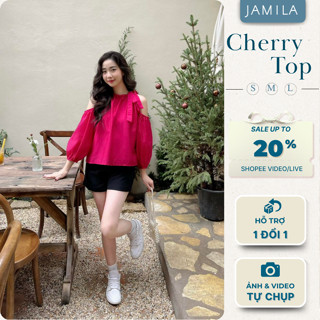 [Cherry top] Áo kiểu nữ, áo trễ vai cổ yếm xinh style hàn quốc mùa hè, áo hở vai đi chơi đi biển Jamila