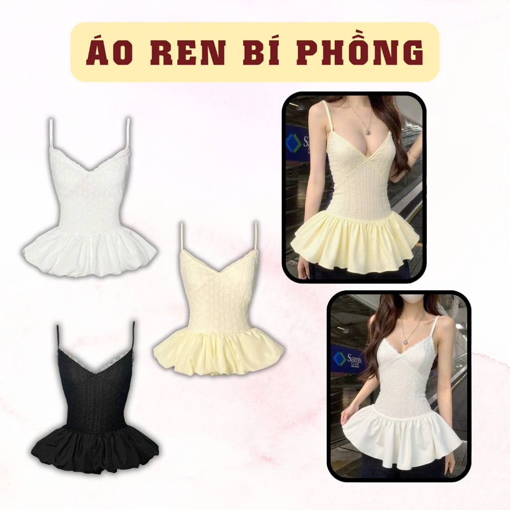 Áo 2 Dây SAIGONESE Bí Phồng Hoạ Tiết Ren Hoa Xòe Form Nữ - A03SP | BigBuy360 - bigbuy360.vn