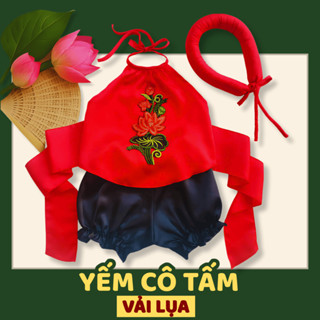 Set yếm lụa hoa thêu sang chảnh cho bé gái 3–17kg, kèm mấn, mặc hè mát - YDL1