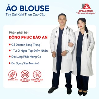 Áo Blouse Bác Sĩ Cổ Vest Cao Cấp Nam Nữ Dài Tay, Chất Vải Kaki Thun/Cotton Lạnh/Kaki 65