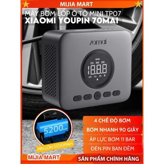  Máy bơm lốp xe hơi mini không dây XlAOMI YOUPIN 70mai TP07. Áp lực lớn 11 bar bơm siêu nhanh. Đo áp suất lốp 