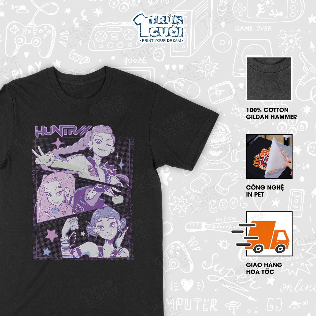  Áo thun HUNTR X - Kpop Demon Hunters Trùm Cuối Âm Nhạc Cine Unisex Cotton 100% 4 màu nam nữ 0510 