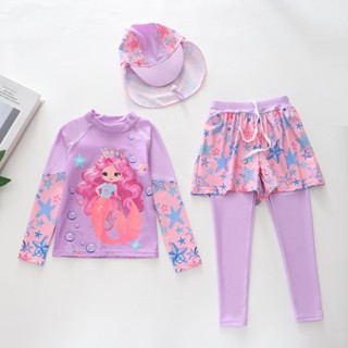  Sét bộ áo bơi tay dài quần bơi dài bé gái từ 15 - 35kg hình nàng tiên cá 2 lớp đi bơi YURIPROMAX 