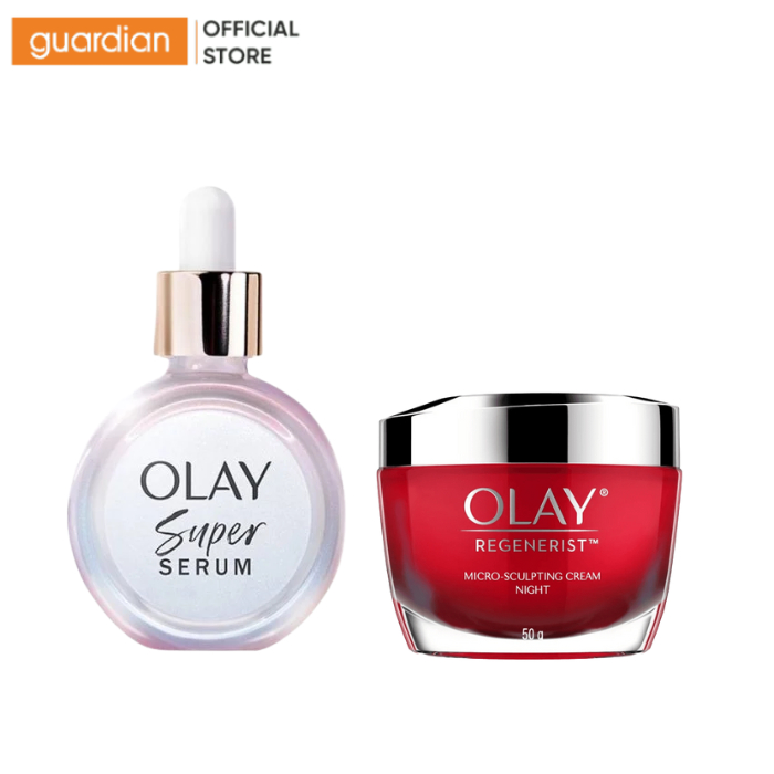 Combo Serum Dưỡng Sáng Da Olay Super Serum Firms Brightens Hydrates 30Ml & Kem Dưỡng Ban Đêm Regener