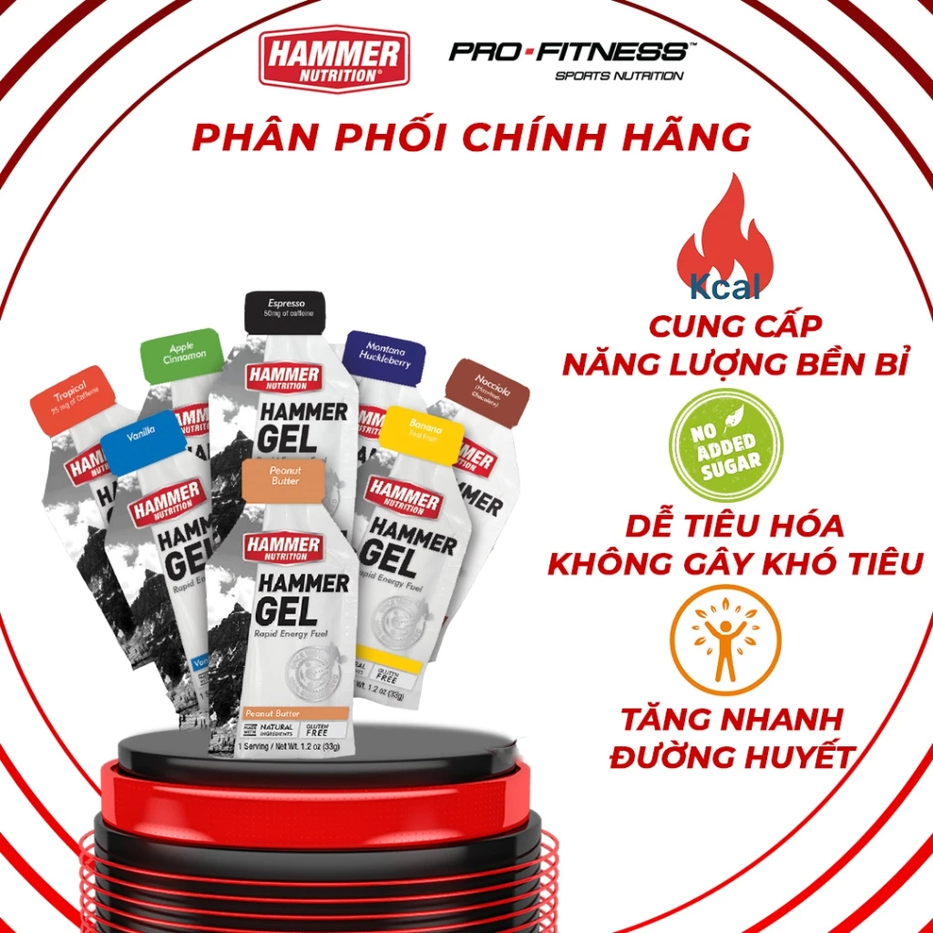Gel năng lượng Hammer carbohydrate phức BCAA hỗ trợ sức bền gói 30g-Chạy Bộ, Đạp Xe