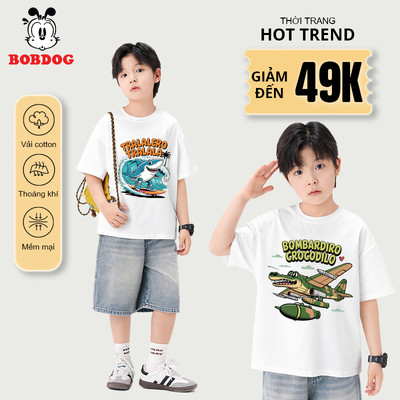 Áo phông bé trai BOBDOG áo trẻ em chất liệu cotton thoáng mát in hình vũ trụ brainrot cho bé