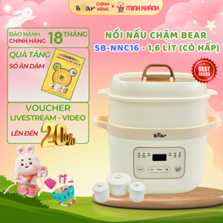 Nồi nấu chậm Bear 1,6L SB-NNC16 -Tiếng việt, 6 chế độ ninh nấu hầm hấp, hẹn giờ (Tặng sổ tay ăn dặm)