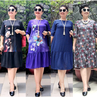 Váy Đầm Trung Niên Nhún Bèo Babydoll. Đủ Size từ 48kg đến 90kg.