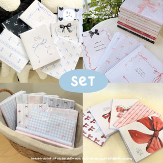 [SET - NƠ COQUETTE] Set giấy bao tập, bọc vở, bao sách nơ coquette, hoa nhí | thiết kế bởi Bliss.