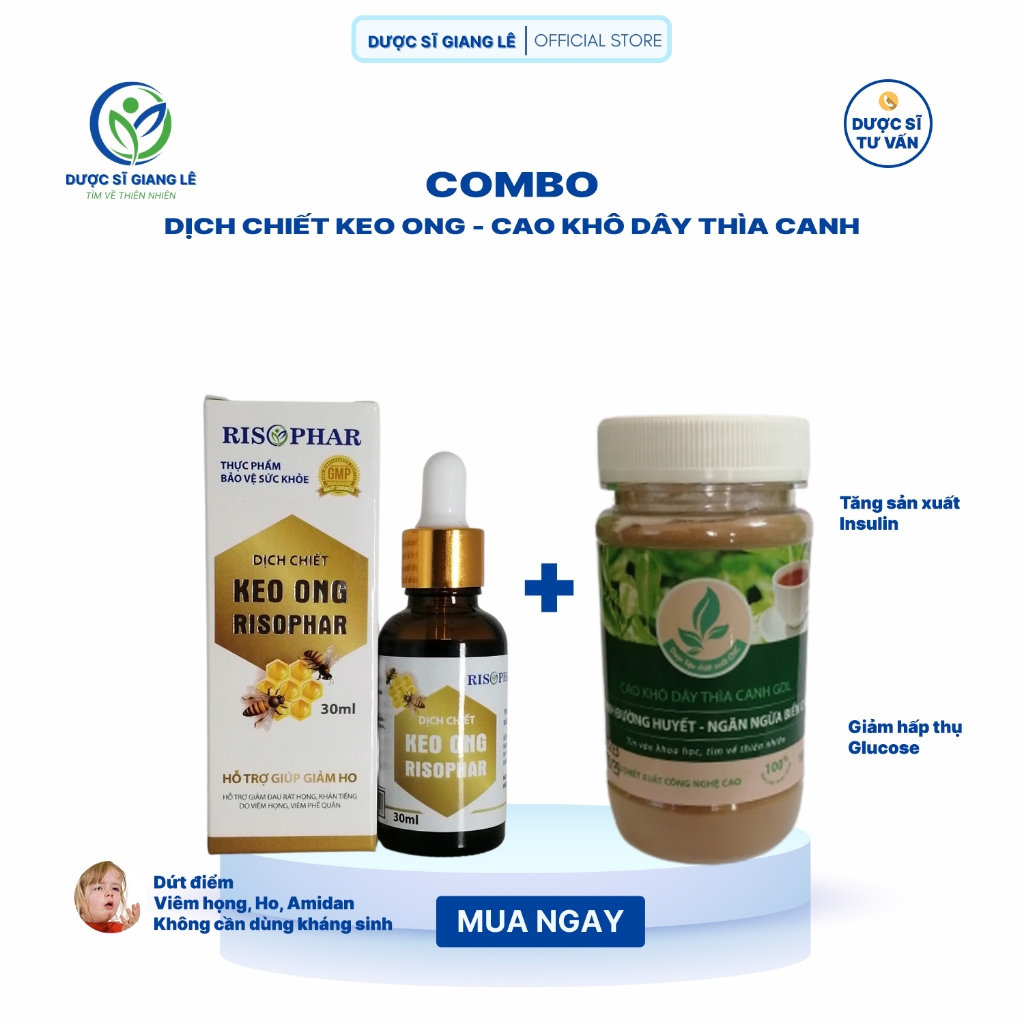 [COMBO] Dịch Chiết Keo Ong, Cao Khô Dây Thìa Canh duocsy_giangle Ho, Đau Họng; Ổn Định Đường Huyết, 